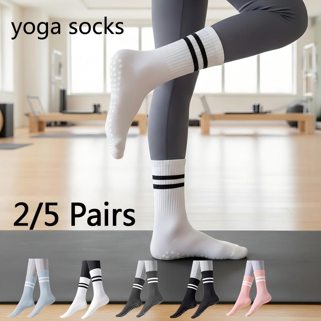 Pilate Yoga Workout - ถุงเท้าโยคะกันลื่นสำหรับผู้หญิง, ถุงเท้าพิลาทิสแบบยึดเกาะ, ชุด 2/5 คู่, ถุงเท้ากันลื่นสำหรับเต้นรำ,