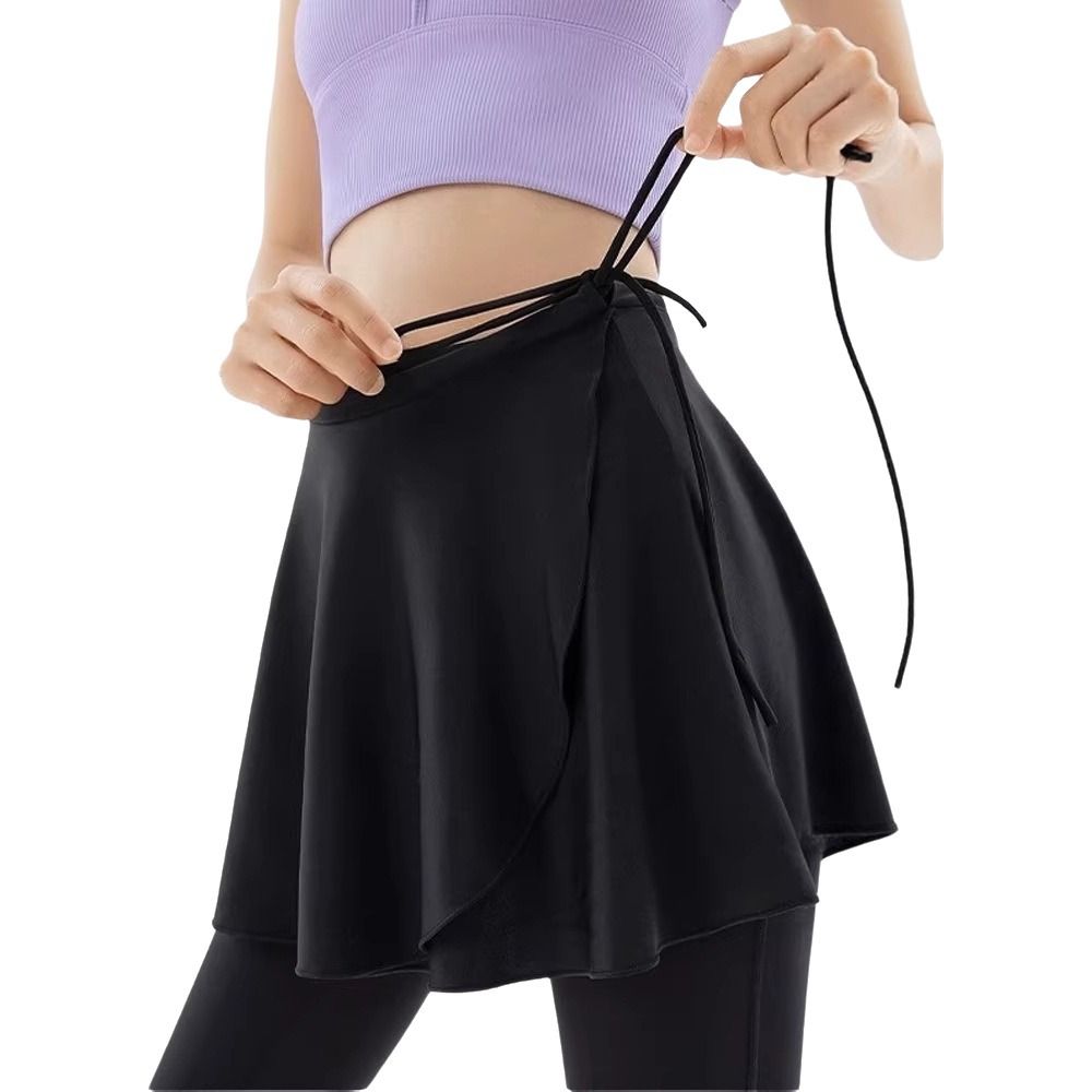 Pilates Yoga One - กระโปรงโยคะผ้าไหมน้ำแข็งแบบใหม่ ปรับได้ ป้องกันการโป๊ เหมาะสำหรับออกกำลังกาย แห้งเร็ว กระโปรงบัลเลต์
