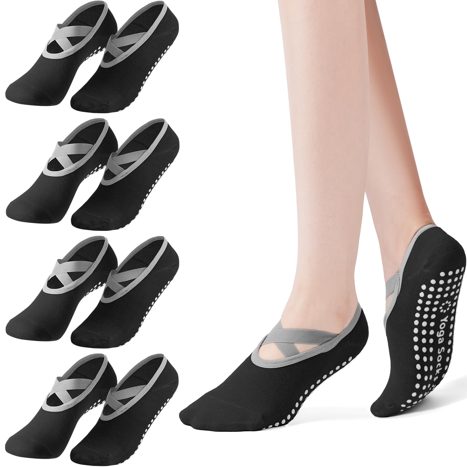 Medias Para Pilates Y Yoga - ถุงเท้าพิลาทิสสำหรับผู้หญิง 4 คู่, ถุงเท้าโยคะกันลื่น, ถุงเท้ากันลื่นอย่างดี, เหมาะสำหรับบัลเลต์,