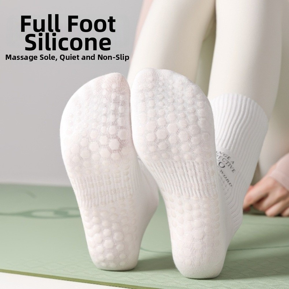 Medias Para Pilates Y Yoga - ถุงเท้าโยคะกันลื่นแบบสบายๆ พร้อมลายพิมพ์ตัวอักษร ถุงเท้าพิลาทิสแบบนุ่ม ถุงเท้ากีฬาเฉพาะทางสำหรับออกกำลังกายและฟิตเนส