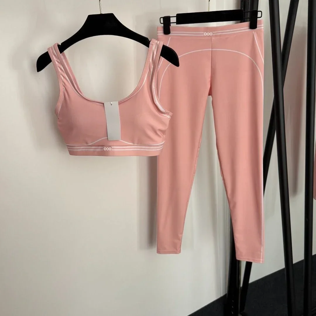 Pilate Yoga Workout - ชุดออกกำลังกายสองชิ้น เสื้อกล้ามและกางเกงขายาว ระบายอากาศได้ดี ยืดหยุ่น สวมใส่สบาย เหมาะสำหรับวิ่ง