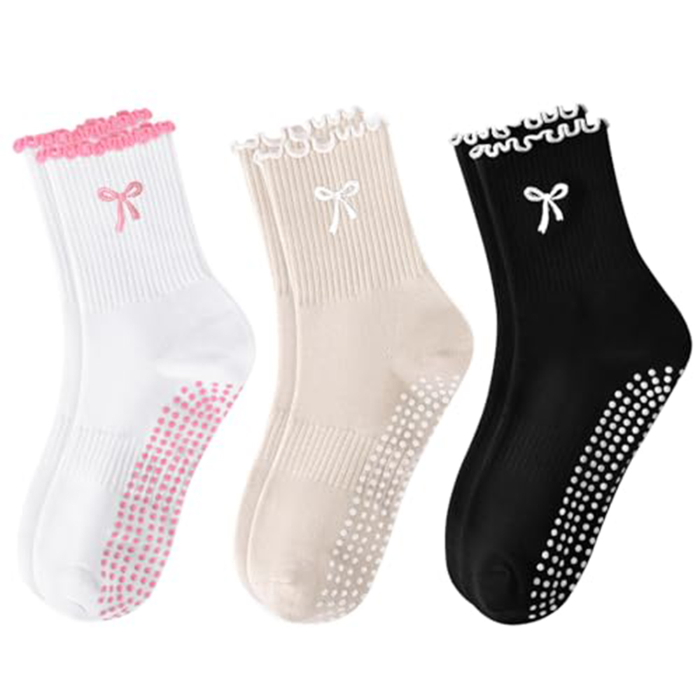 Medias Para Pilates Y Yoga - ถุงเท้าพิลาทิสกันลื่น 1 คู่, ถุงเท้าโยคะผ้าฝ้ายแท้ ระบายอากาศได้ดี, ถุงเท้าความยืดหยุ่นสูง