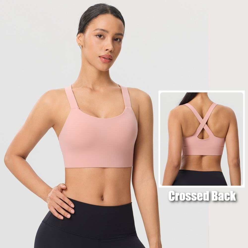 Pilates Yoga One - สปอร์ตบราสีพื้น ดีไซน์ไขว้หลัง แห้งเร็ว รองรับแรงกระแทก เหมาะสำหรับพิลาทิส โยคะ