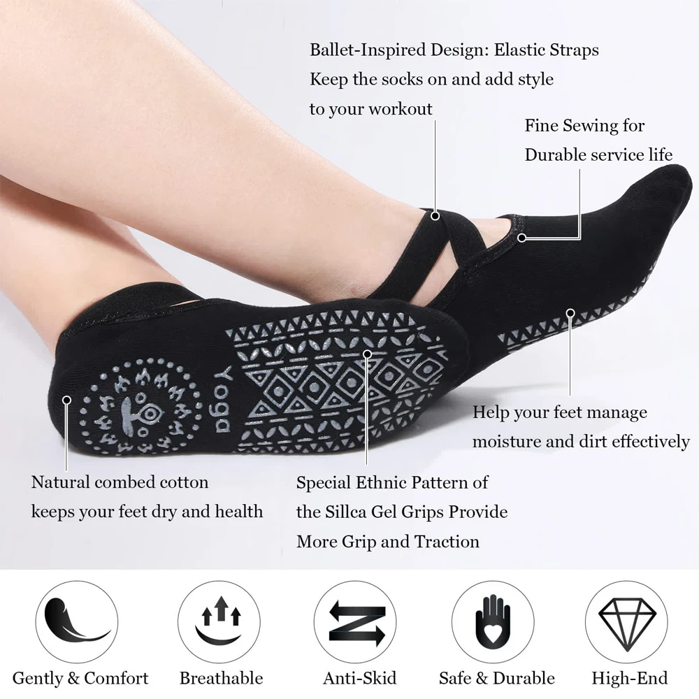 ถุงเท้าโยคะสำหรับผู้หญิง 1 คู่ - Pilate Yoga Workout บทวิจารณ์และราคา