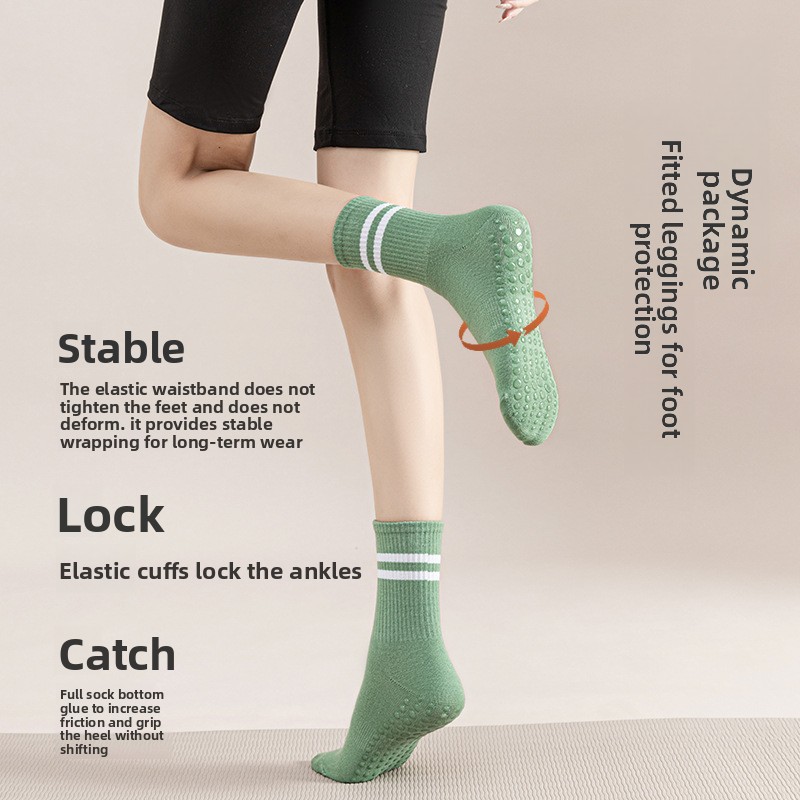 ถุงเท้าข้อสูงลายทางคู่สำหรับผู - Pilate Yoga Workout บทวิจารณ์และราคา